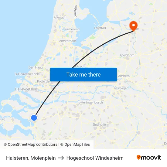 Halsteren, Molenplein to Hogeschool Windesheim map