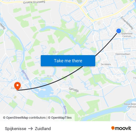 Spijkenisse to Zuidland map