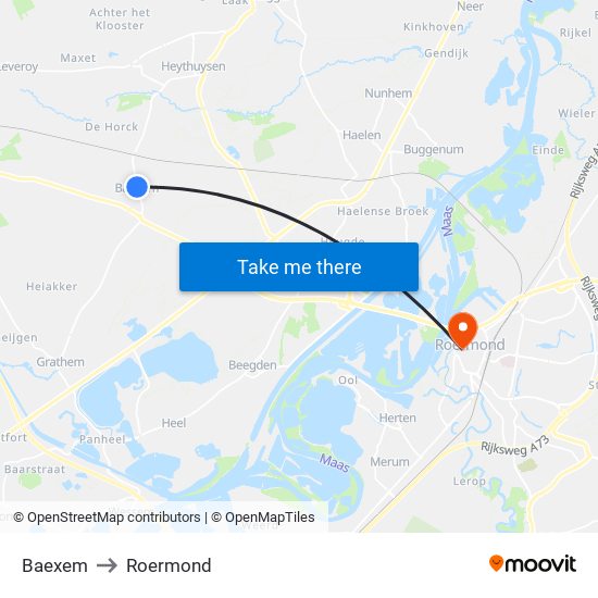 Baexem to Roermond map