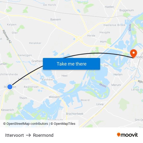 Ittervoort to Roermond map