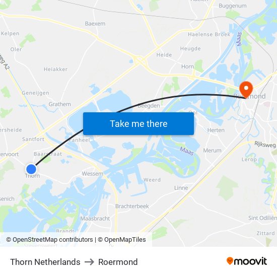 Thorn Netherlands to Roermond map