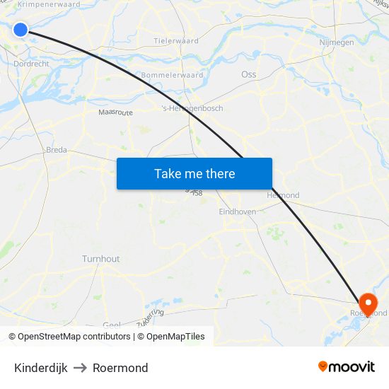 Kinderdijk to Roermond map