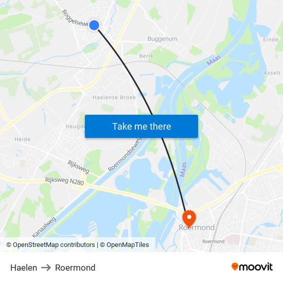 Haelen to Roermond map