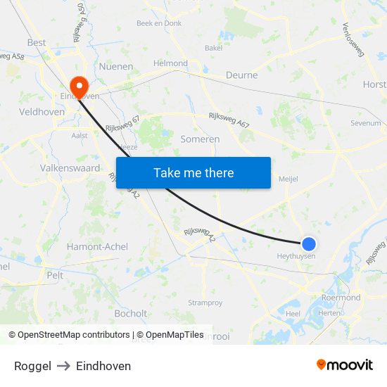 Roggel to Eindhoven map