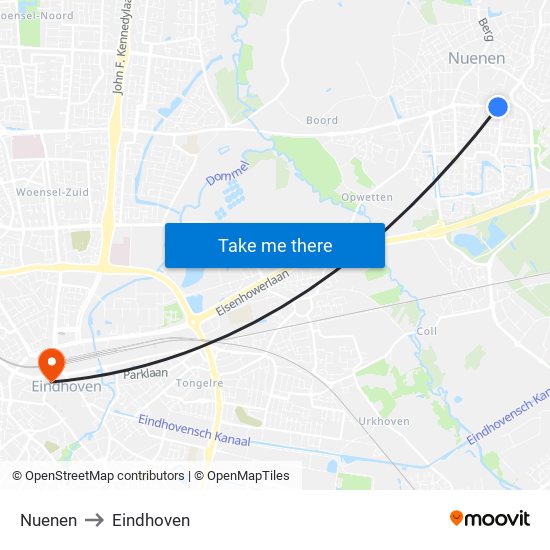 Nuenen to Eindhoven map