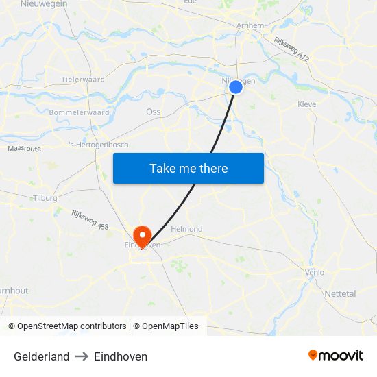 Gelderland to Eindhoven map