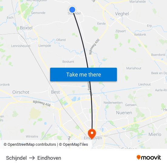 Schijndel to Eindhoven map