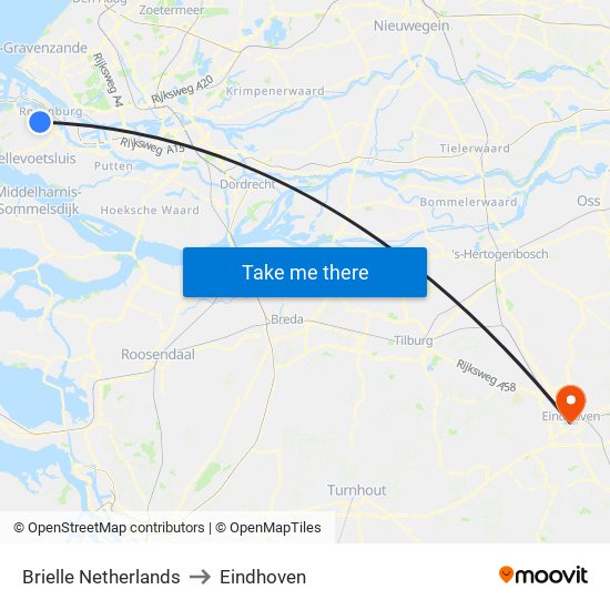 Brielle Netherlands to Eindhoven map