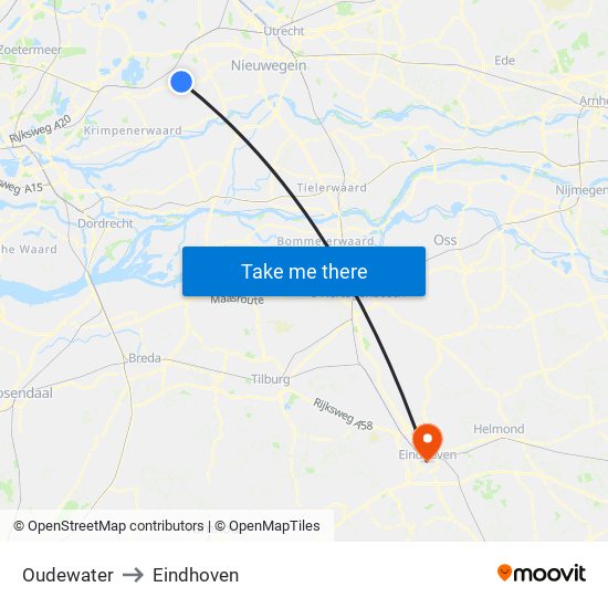 Oudewater to Eindhoven map