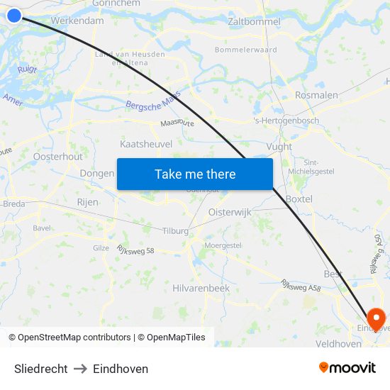 Sliedrecht to Eindhoven map