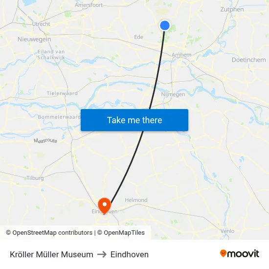Kröller Müller Museum to Eindhoven map