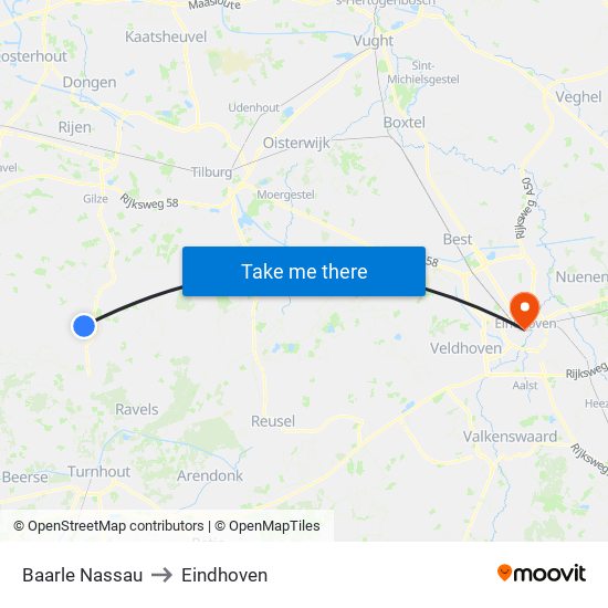 Baarle Nassau to Eindhoven map