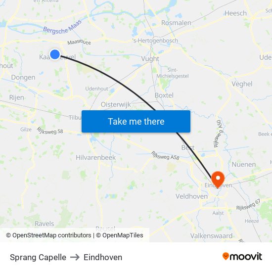 Sprang Capelle to Eindhoven map