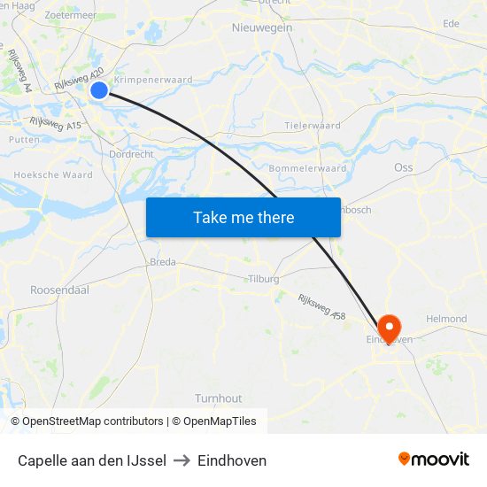 Capelle aan den IJssel to Eindhoven map