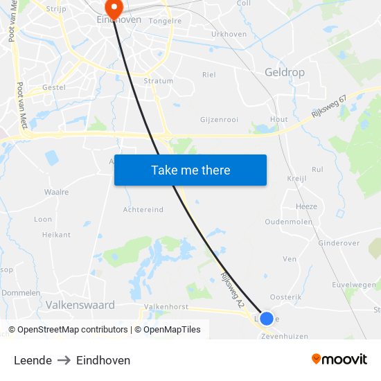 Leende to Eindhoven map