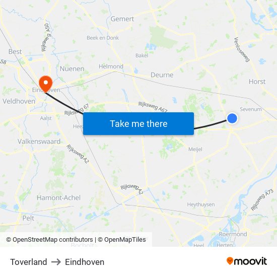 Toverland to Eindhoven map