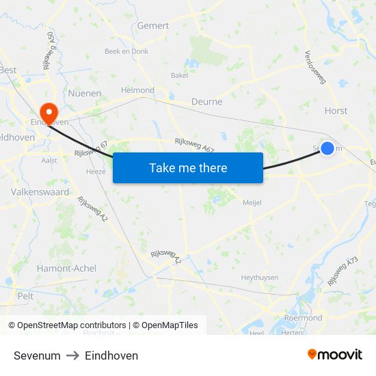 Sevenum to Eindhoven map