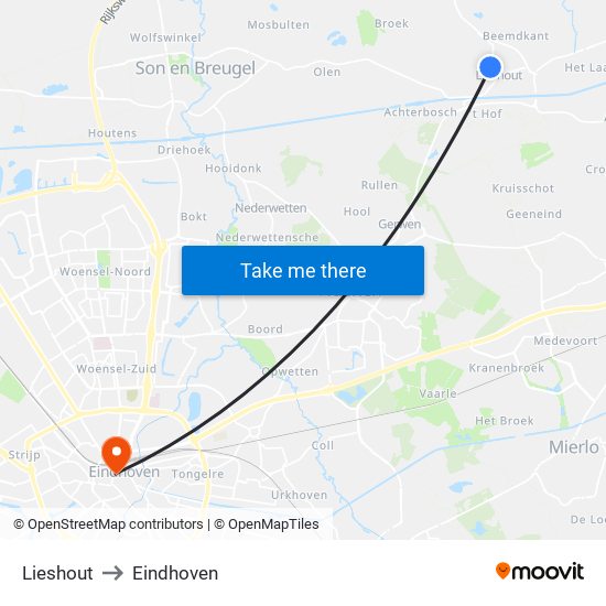 Lieshout to Eindhoven map