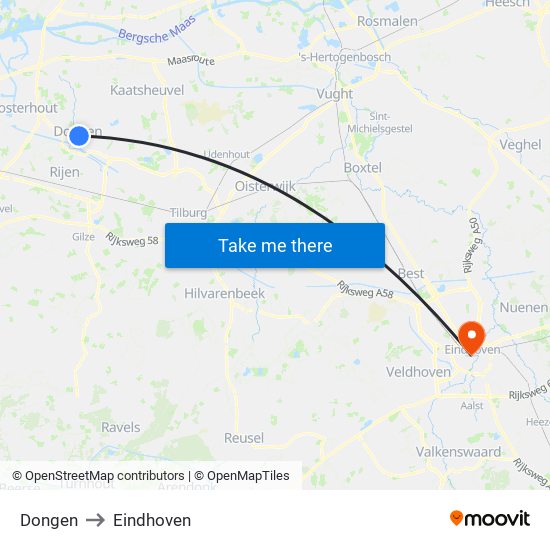 Dongen to Eindhoven map