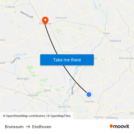 Brunssum to Eindhoven map