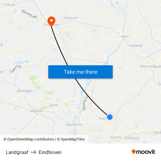 Landgraaf to Eindhoven map