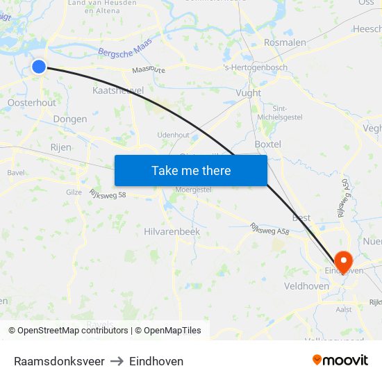 Raamsdonksveer to Eindhoven map