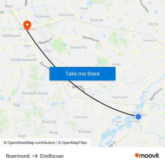 Roermond, Neerstraat to Eindhoven map