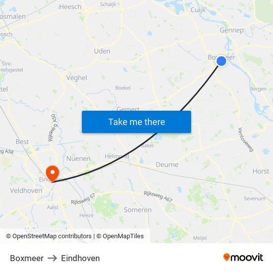 Boxmeer to Eindhoven map