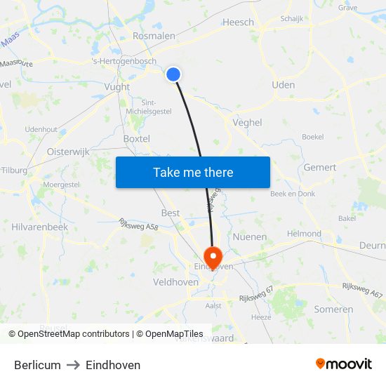 Berlicum to Eindhoven map