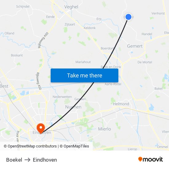 Boekel to Eindhoven map