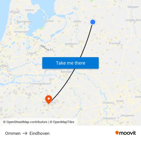 Ommen to Eindhoven map