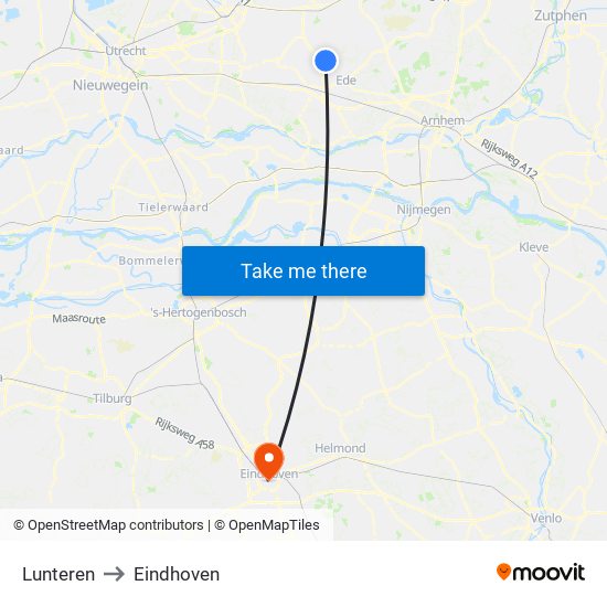 Lunteren to Eindhoven map