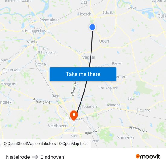 Nistelrode to Eindhoven map