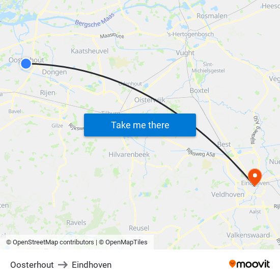 Oosterhout to Eindhoven map