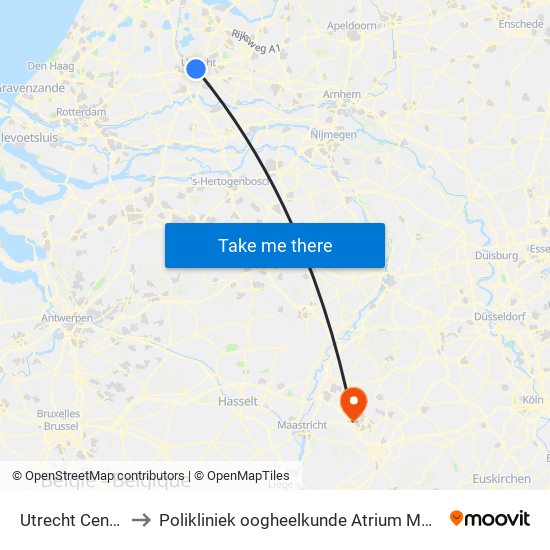 Utrecht Centraal to Polikliniek oogheelkunde Atrium MC Heerlen map