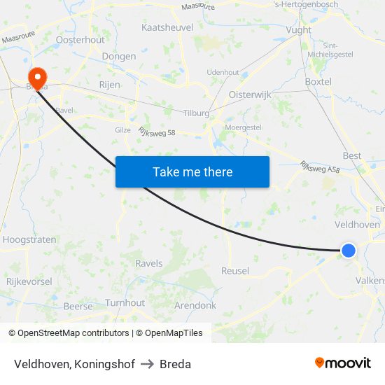Veldhoven, Koningshof to Breda map