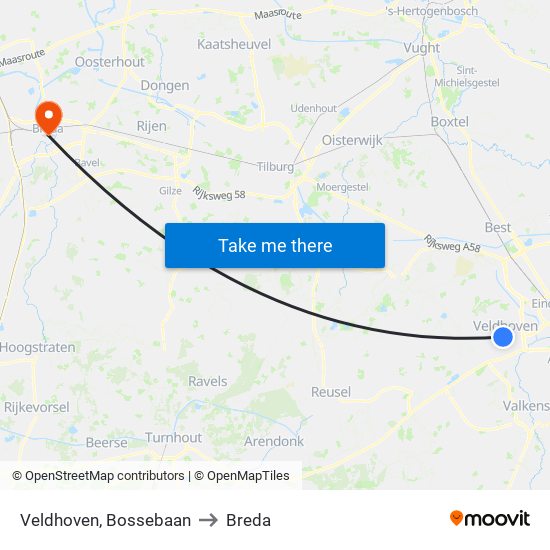 Veldhoven, Bossebaan to Breda map