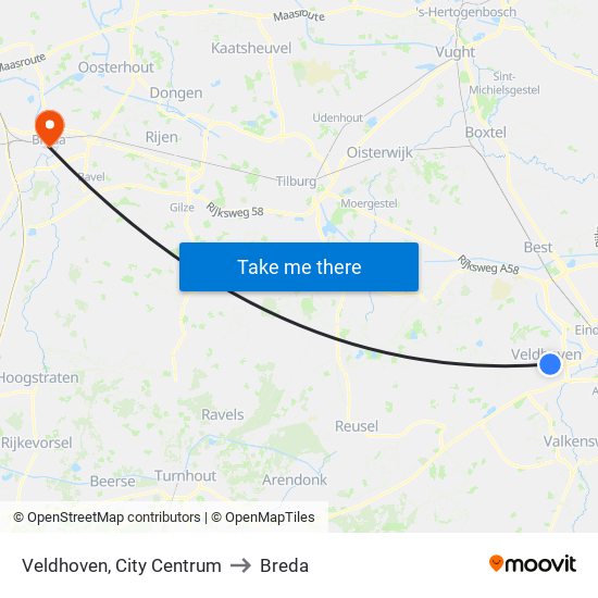 Veldhoven, City Centrum to Breda map