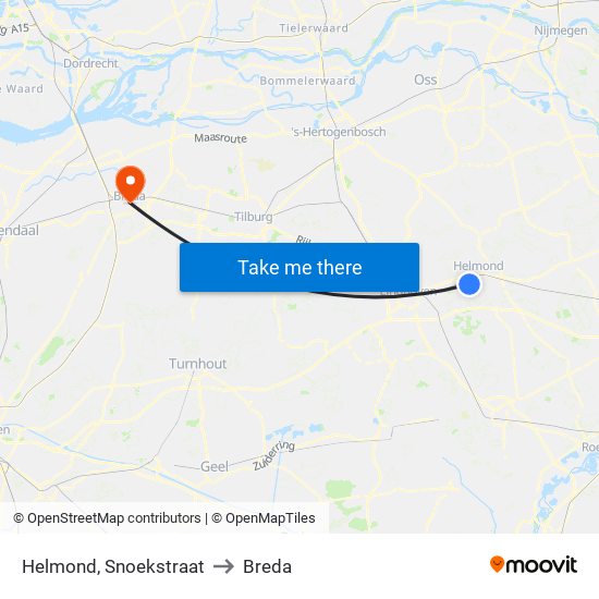 Helmond, Snoekstraat to Breda map
