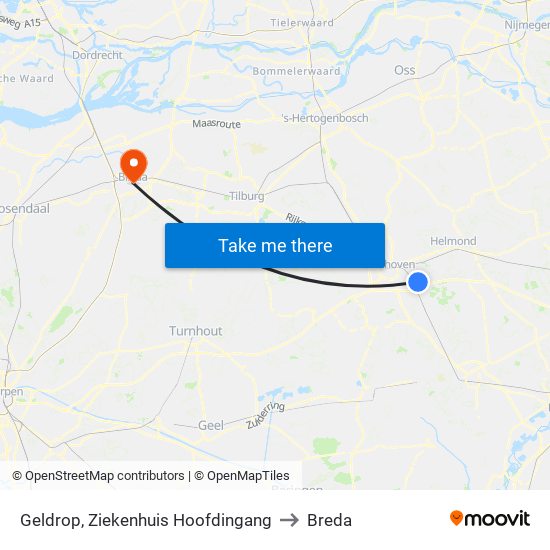 Geldrop, Ziekenhuis Hoofdingang to Breda map