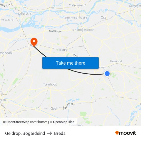 Geldrop, Bogardeind to Breda map