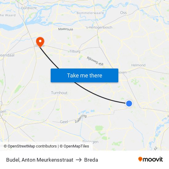 Budel, Anton Meurkensstraat to Breda map