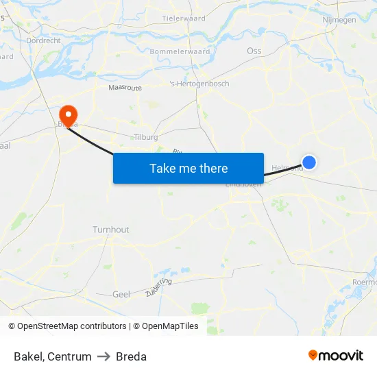 Bakel, Centrum to Breda map