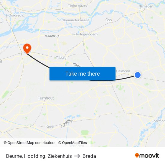 Deurne, Hoofding. Ziekenhuis to Breda map