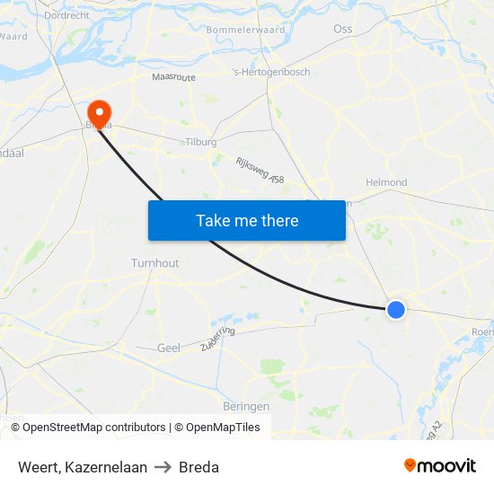 Weert, Kazernelaan to Breda map
