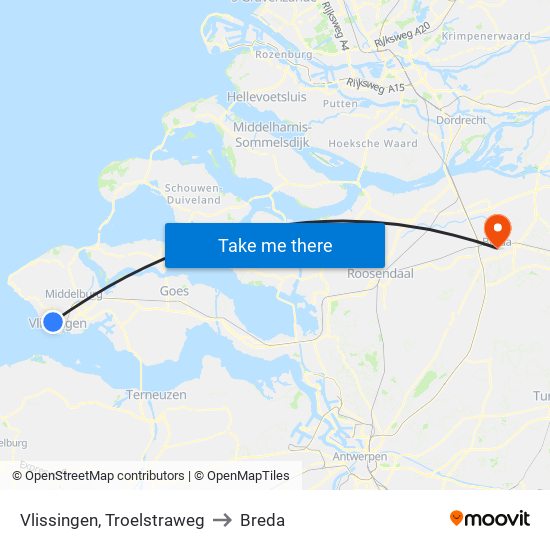 Vlissingen, Troelstraweg to Breda map