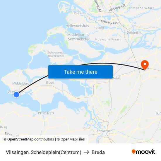Vlissingen, Scheldeplein(Centrum) to Breda map