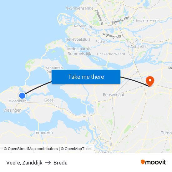 Veere, Zanddijk to Breda map