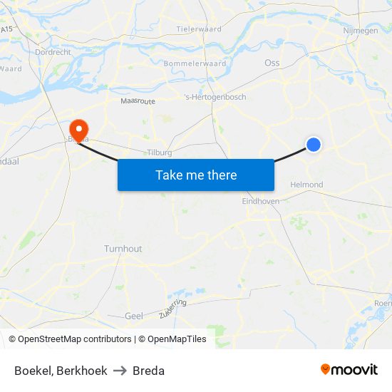 Boekel, Berkhoek to Breda map