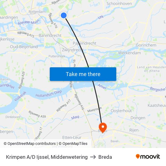 Krimpen A/D Ijssel, Middenwetering to Breda map